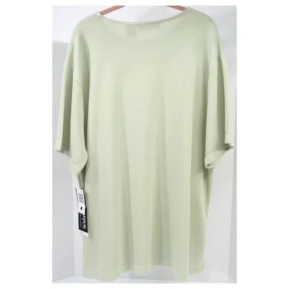 NWT 2X Sag Harbor Top Ribbed Knit Sage Green Satin Collar Short Sleeve Layering - Picture 2 of 2